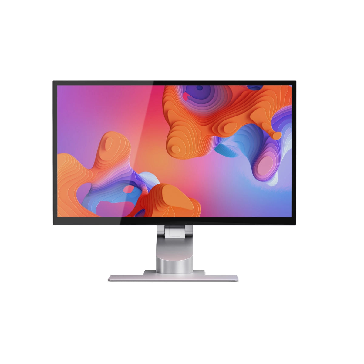 Computer monitor with colorful abstract design on the screen against a white background