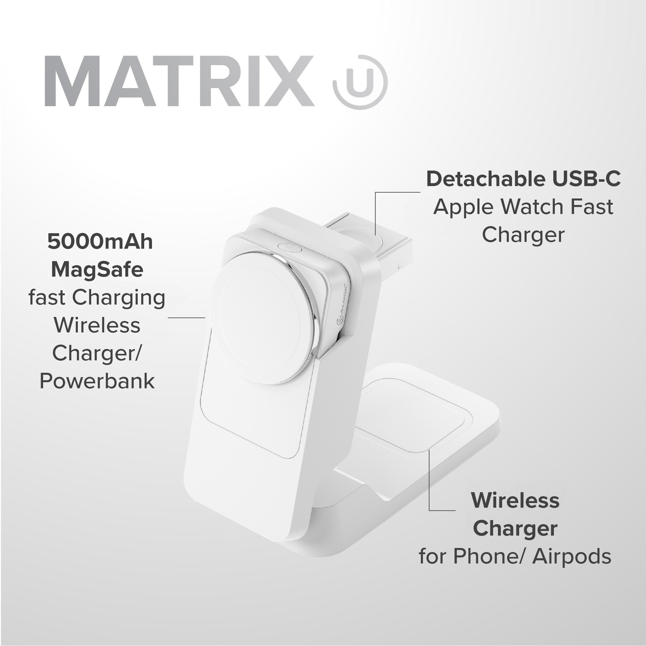 Matrix ULTIMATE 3-in-1 Wireless Charger with 5,000mAh MagSafe Power Bank