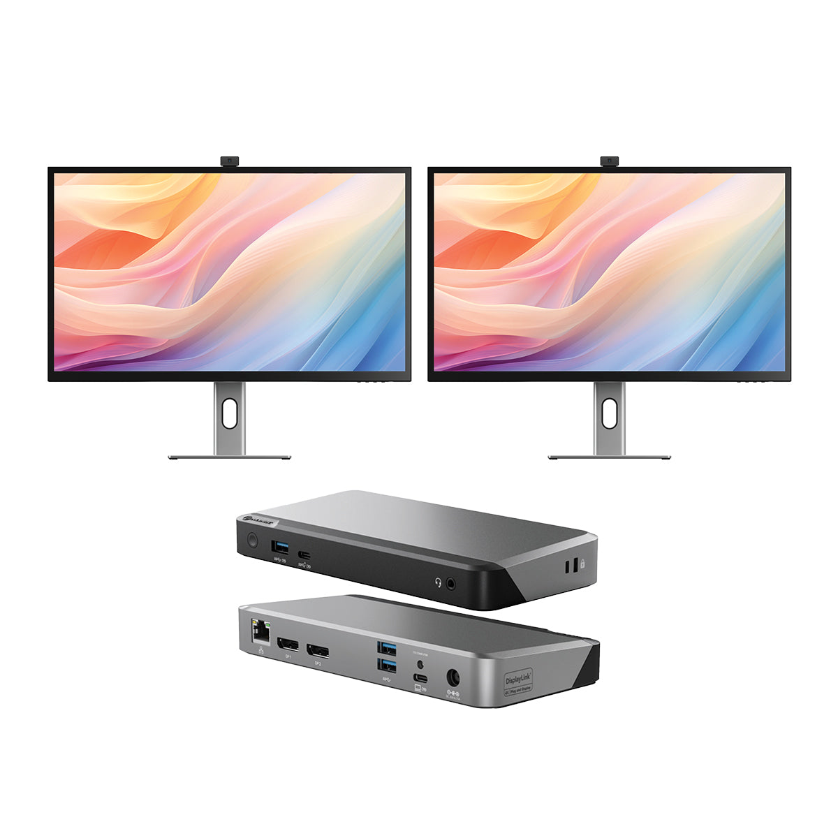 Clarity Max Pro 32" UHD 4K Monitor with USB-C Power Delivery and Webcam (Pack of 2) + DX2 Dual 4K Display Universal Docking Station _ with 65W Power Delivery