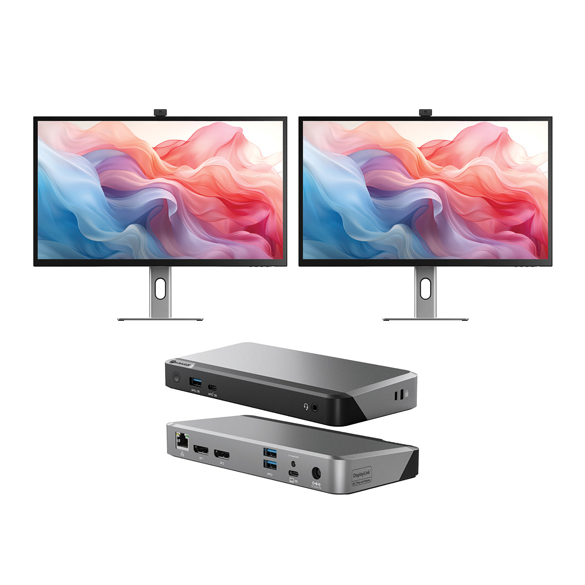 Clarity Max Touch 32" UHD 4K Monitor with USB-C Power Delivery, Webcam and Touch Screen (Pack of 2) + DX2 Dual 4K Display Universal Docking Station _ with 65W Power Delivery