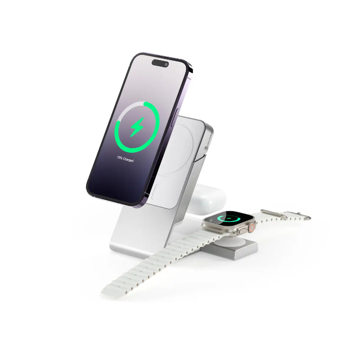 Matrix+ 3-in-1 Magnetic Charging Dock with Apple Watch Charger for iPhone 16-12 , Apple Watch, Airpods , Charging Station for Apple Devices with 5000mAH Wireless Power Bank & 30W Multi Country Power Adapter.
